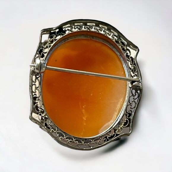 Vintage Silver Three Graces Shell Cameo Filigree Pin Pendant 3 Muses Brooch - Picture 5 of 6